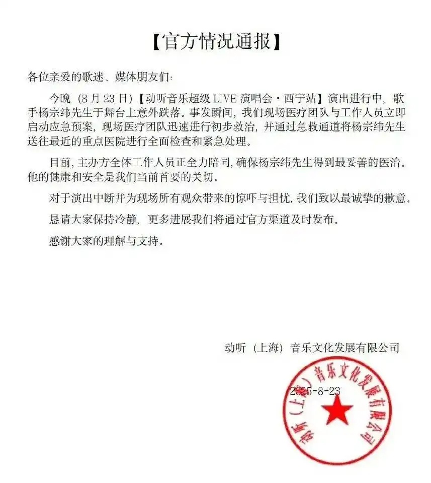 杨宗玮踩空舞台受伤情况_杨宗纬右手骨裂肋骨断裂 本人回应_杨宗玮西宁演唱会跌落舞台发声