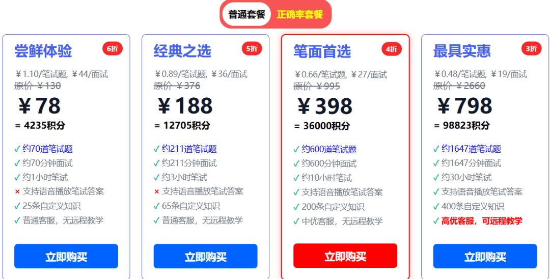 客服给出的不同价格套餐。