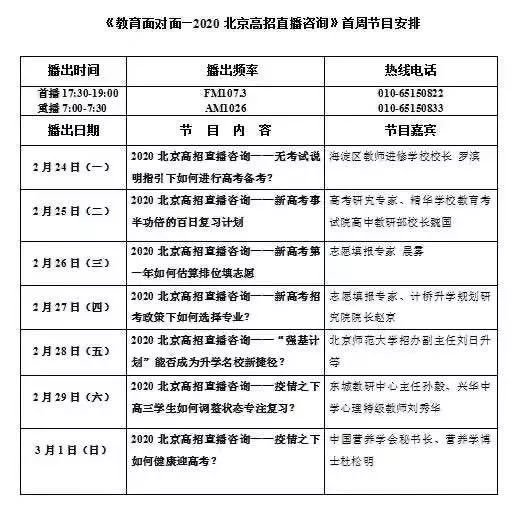 教育面对面2020北京高招直播咨询节目几点播出?