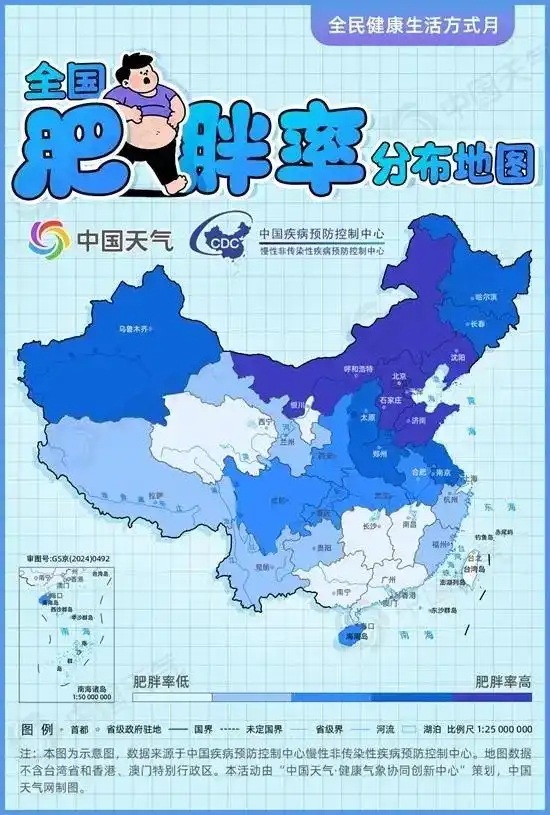 “北胖南瘦”？全国肥胖率分布地图出炉