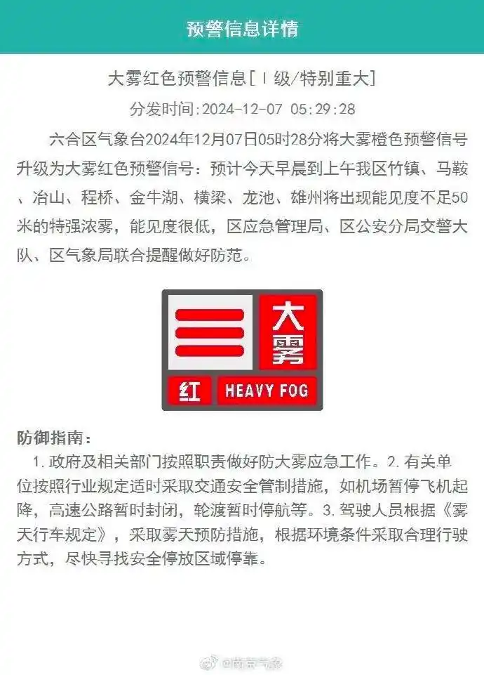 南京大雾红色预警信号_江苏大雾橙色预警_大雾预警升级为橙色！多地有特强浓雾