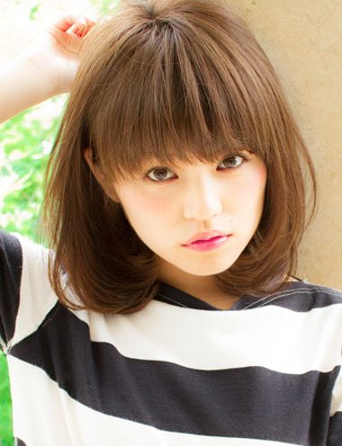 韩式甜美清新风齐肩直发内扣梨花头_女生中短发齐刘海波波头_中长发梨花烫内扣发型