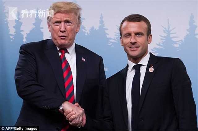 特朗普马克龙26秒“掰手腕式握手”_G7峰会 马克龙 特朗普 关系紧张_G7峰会 两国贸易争端 马克龙推文