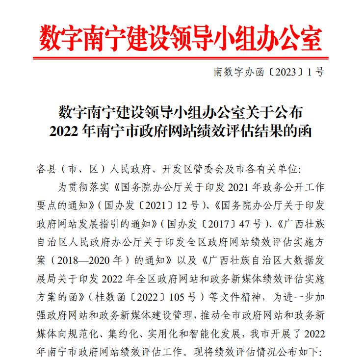 祝贺！南宁市农业农村局网站荣获2022年市级十佳政府网站