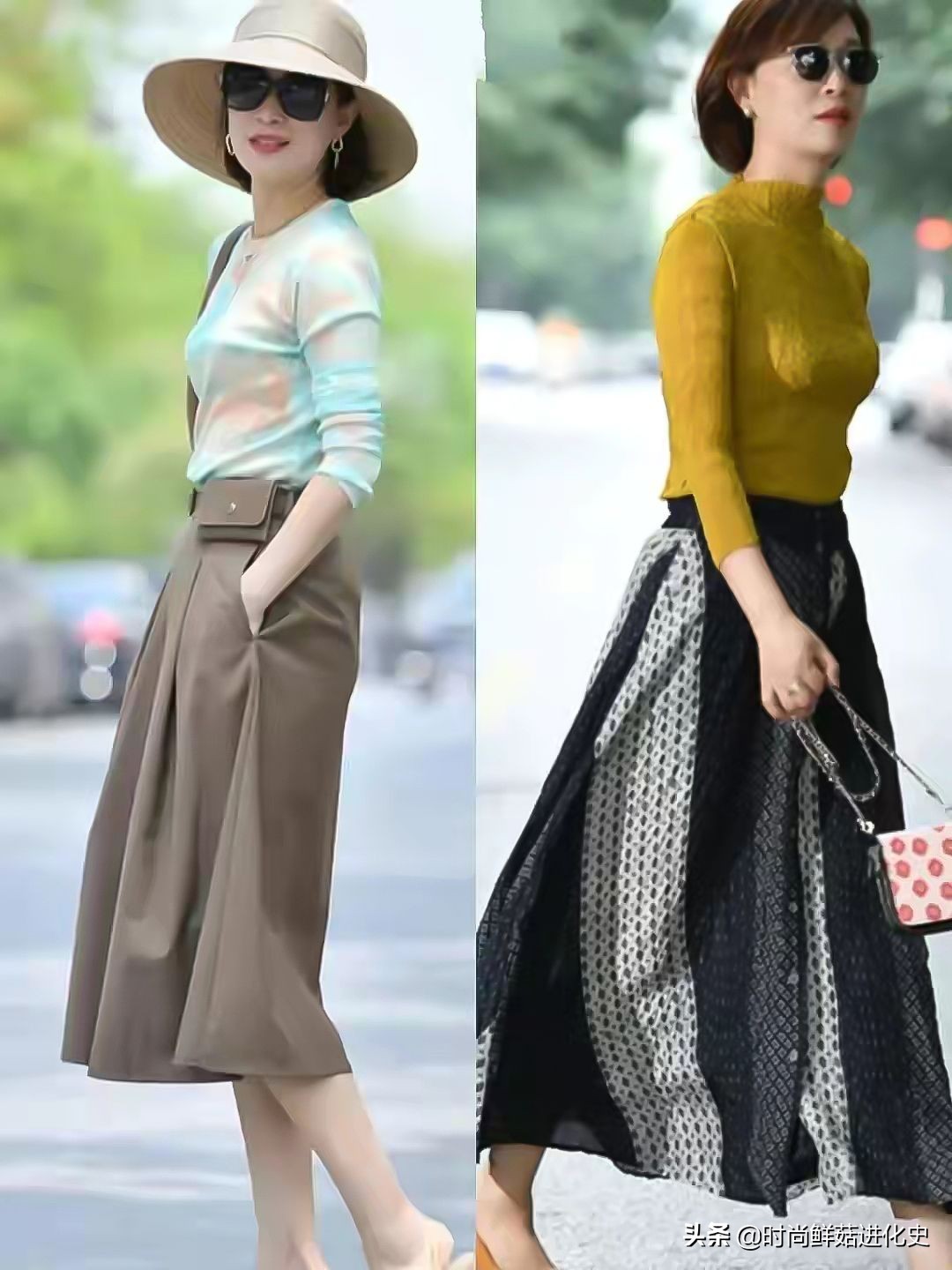 60岁女性夏日穿搭_高档雪纺衫_衬衫半裙搭配