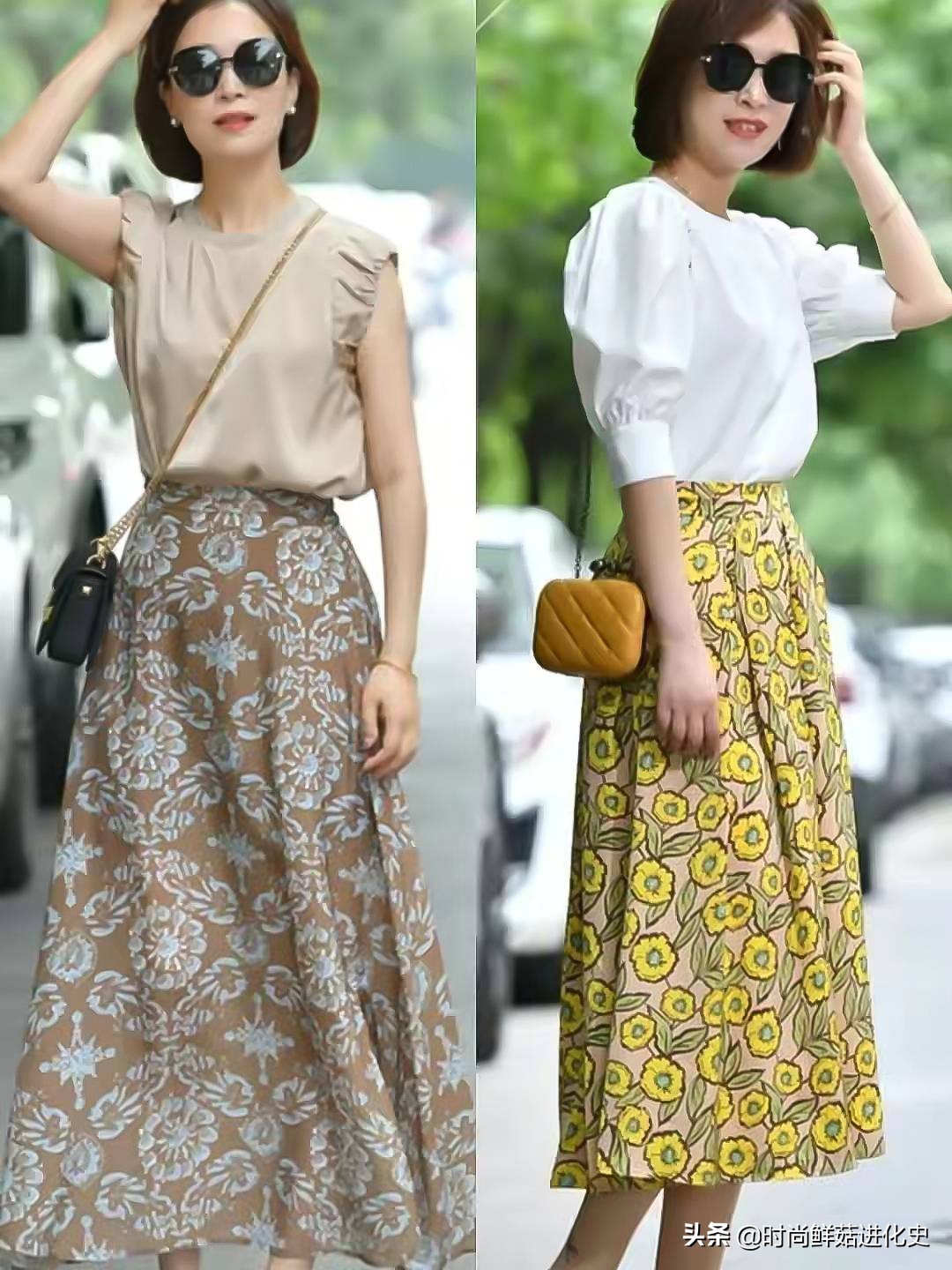 60岁女性夏日穿搭_衬衫半裙搭配_高档雪纺衫