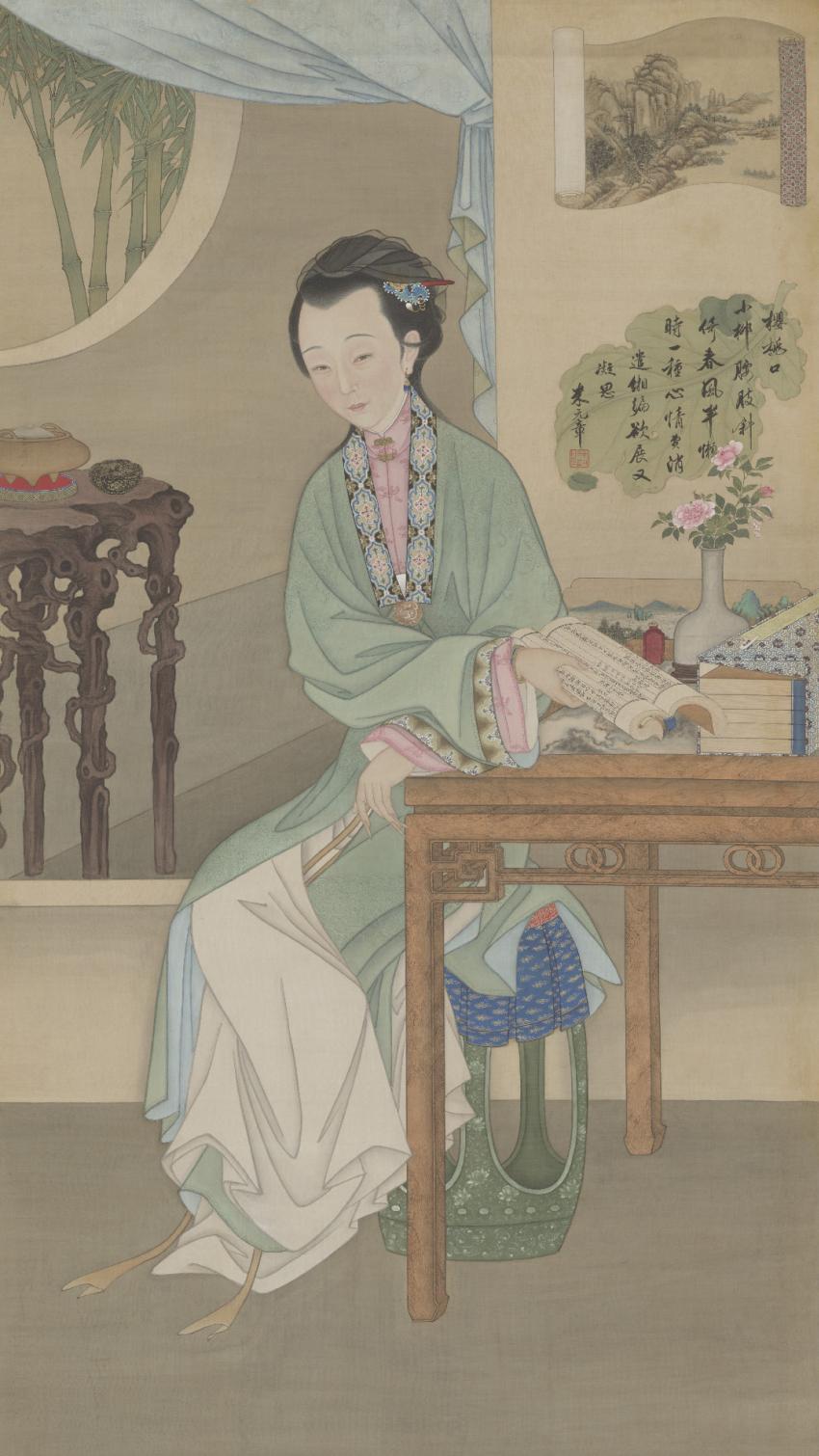 仕女画明末清初_佳人读书图_web freer download free