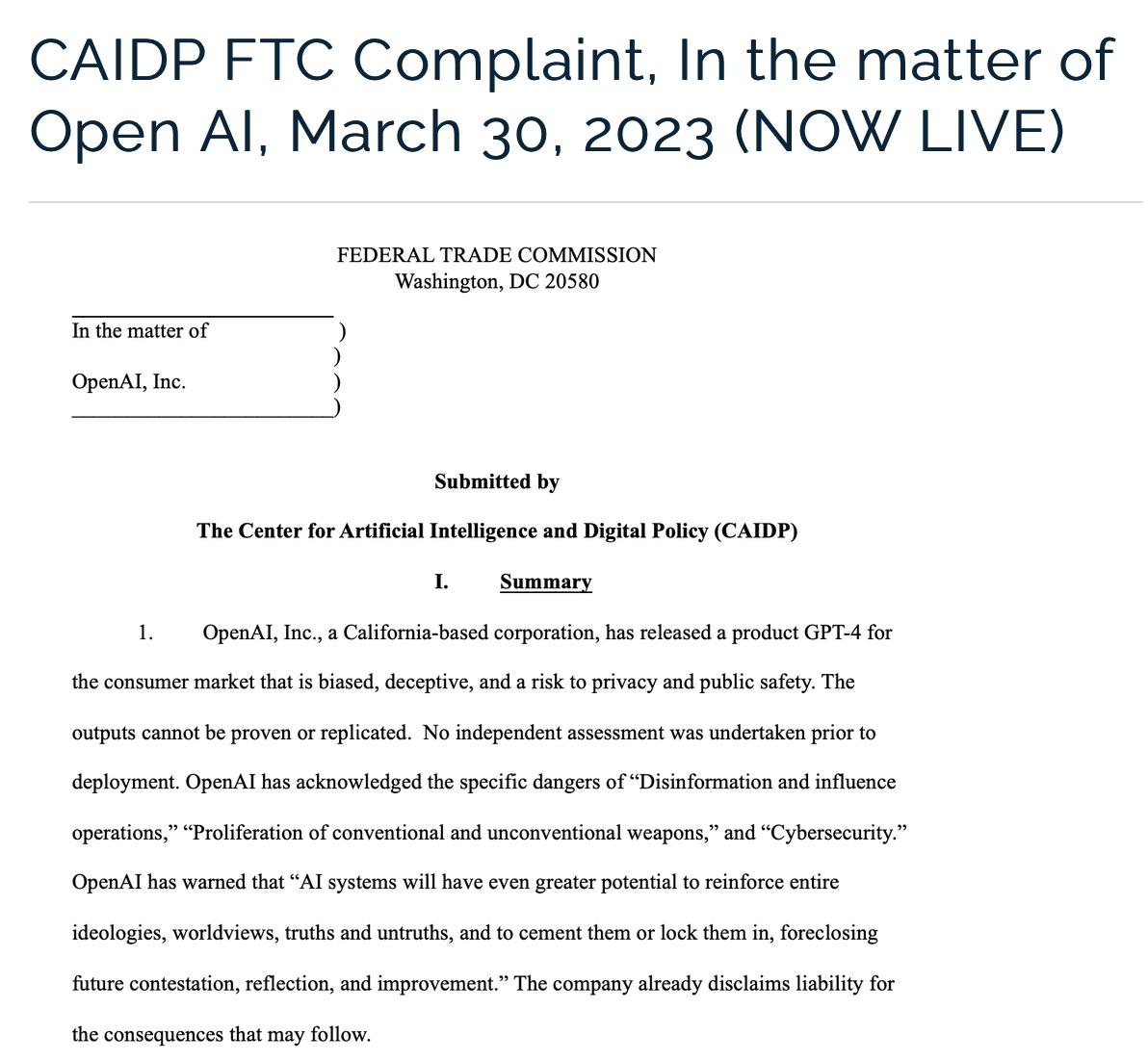 人工智能技术伦理_OpenAI消费者保护规则调查_ftc section5