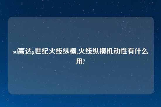 sd高达g世纪火线纵横,火线纵横机动性有什么用?
