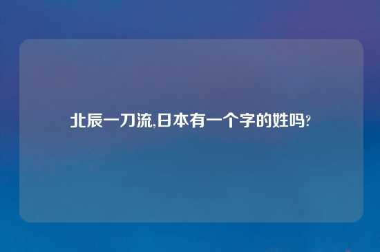北辰一刀流,鬼子有一个字的姓吗?