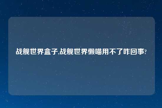 战舰世界盒子,战舰世界懒喵用不了咋回事?