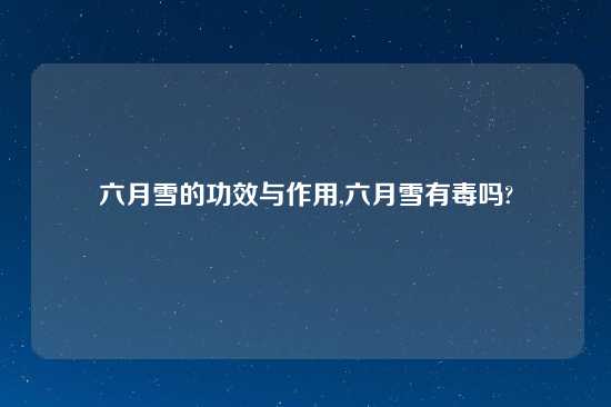 六月雪的功效与作用,六月雪有毒吗?