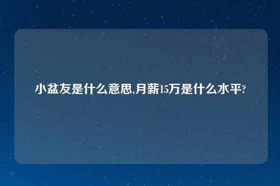 小盆友是什么意思,月薪15万是什么水平?