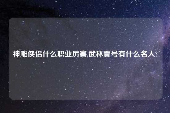 神雕侠侣什么职业厉害,武林壹号有什么名人?