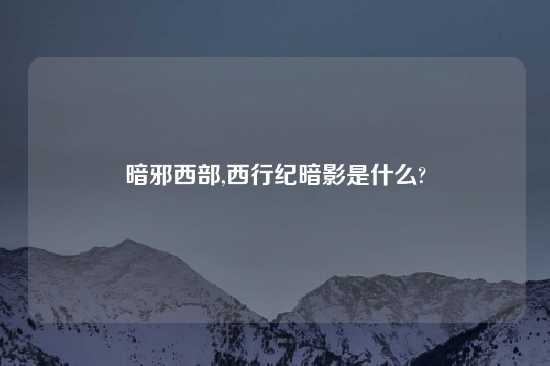 暗邪西部,西行纪暗影是什么?