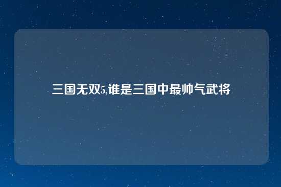 三国无双5,谁是三国中最帅气武将