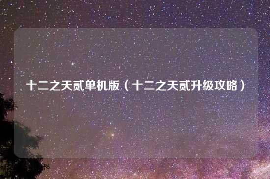 十二之天贰单机版（十二之天贰升级攻略）