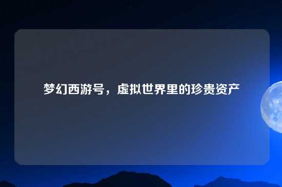 梦幻西游号，虚拟世界里的珍贵资产